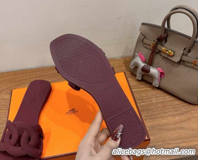 Good Looking Hermes Chaine d'Ancre Rubber Flat Thong Slides Sandal Dark Burgundy 0708027
