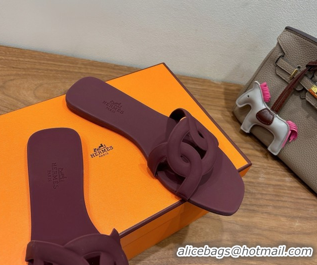 Good Looking Hermes Chaine d'Ancre Rubber Flat Thong Slides Sandal Dark Burgundy 0708027