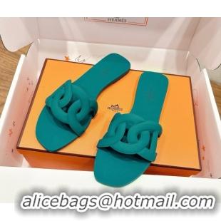 Pretty Style Hermes Chaine d'Ancre Rubber Flat Thong Slides Sandal Green 0708028