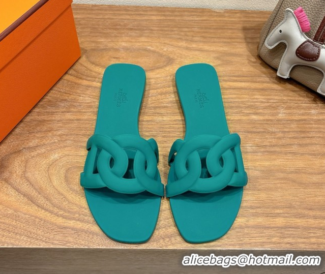 Pretty Style Hermes Chaine d'Ancre Rubber Flat Thong Slides Sandal Green 0708028