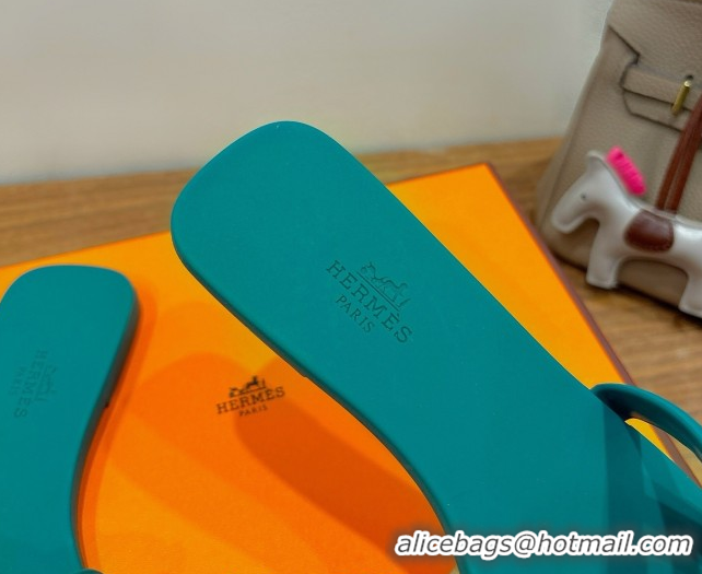 Pretty Style Hermes Chaine d'Ancre Rubber Flat Thong Slides Sandal Green 0708028