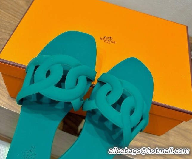 Pretty Style Hermes Chaine d'Ancre Rubber Flat Thong Slides Sandal Green 0708028