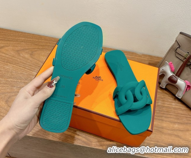 Pretty Style Hermes Chaine d'Ancre Rubber Flat Thong Slides Sandal Green 0708028