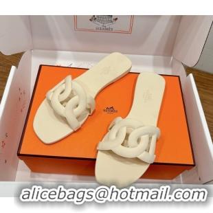 Good Product Hermes Chaine d'Ancre Rubber Flat Thong Slides Sandal Beige 2025 H070803