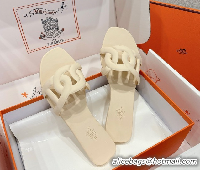 Good Product Hermes Chaine d'Ancre Rubber Flat Thong Slides Sandal Beige 2025 H070803