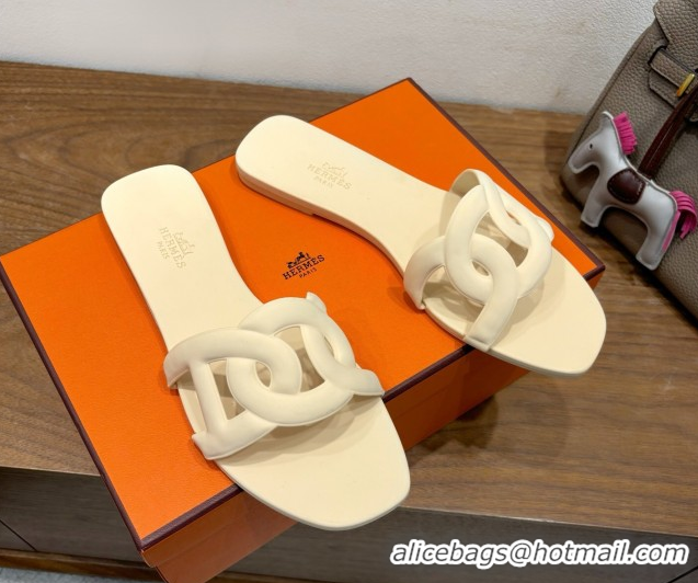 Good Product Hermes Chaine d'Ancre Rubber Flat Thong Slides Sandal Beige 2025 H070803