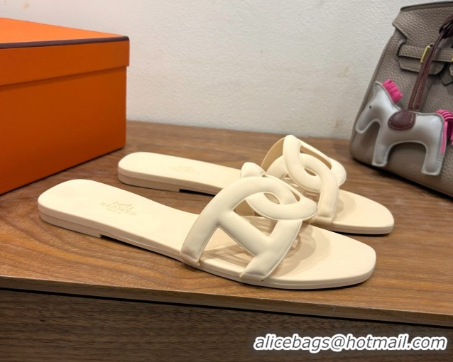 Good Product Hermes Chaine d'Ancre Rubber Flat Thong Slides Sandal Beige 2025 H070803