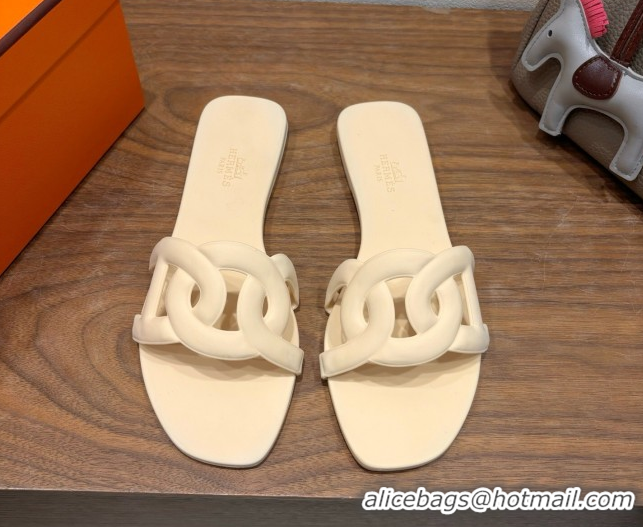 Good Product Hermes Chaine d'Ancre Rubber Flat Thong Slides Sandal Beige 2025 H070803