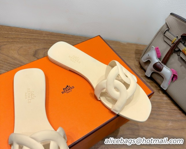 Good Product Hermes Chaine d'Ancre Rubber Flat Thong Slides Sandal Beige 2025 H070803