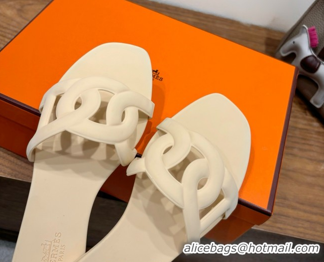 Good Product Hermes Chaine d'Ancre Rubber Flat Thong Slides Sandal Beige 2025 H070803