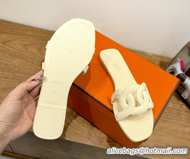 Good Product Hermes Chaine d'Ancre Rubber Flat Thong Slides Sandal Beige 2025 H070803