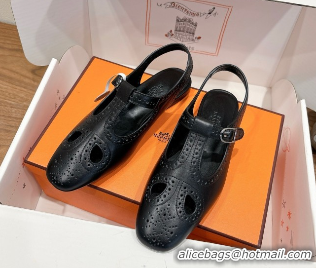 Luxury Hermes Kim Flat Sandals in Openwork Calfskin Black 2025 H251178