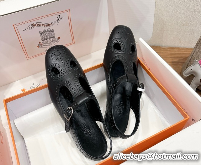 Luxury Hermes Kim Flat Sandals in Openwork Calfskin Black 2025 H251178