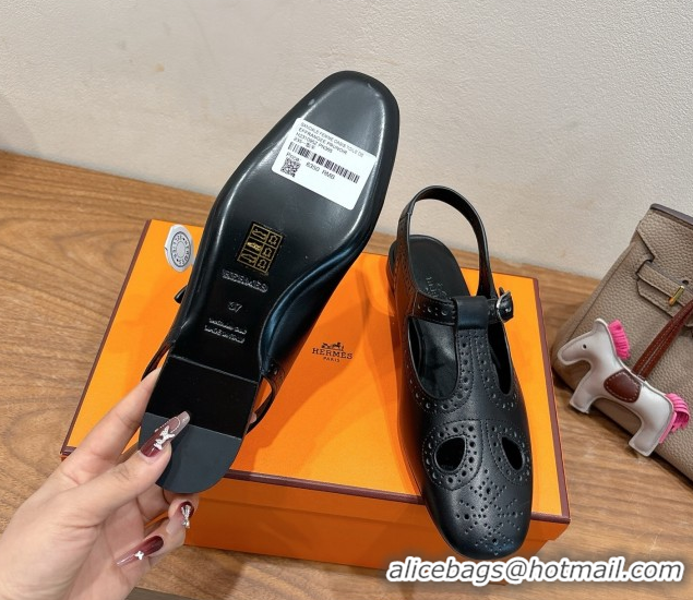 Luxury Hermes Kim Flat Sandals in Openwork Calfskin Black 2025 H251178