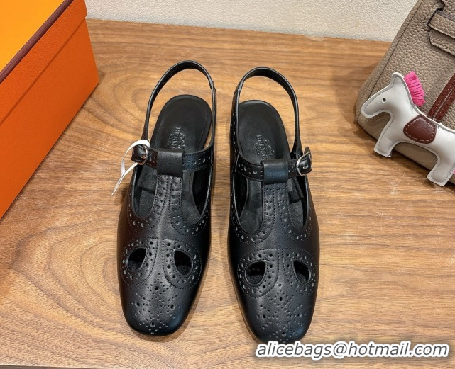 Luxury Hermes Kim Flat Sandals in Openwork Calfskin Black 2025 H251178