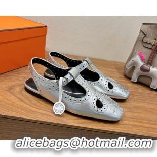 Grade Quality Hermes Kim Flat Sandals in Openwork Calfskin Silver 2025 H251178
