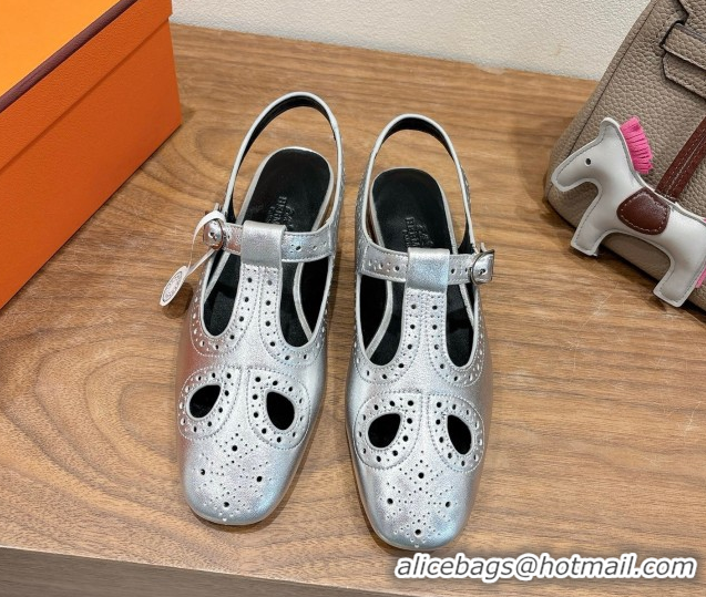 Grade Quality Hermes Kim Flat Sandals in Openwork Calfskin Silver 2025 H251178