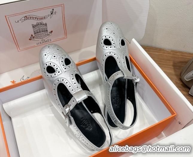 Grade Quality Hermes Kim Flat Sandals in Openwork Calfskin Silver 2025 H251178