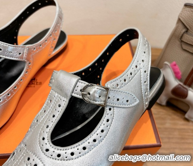 Grade Quality Hermes Kim Flat Sandals in Openwork Calfskin Silver 2025 H251178