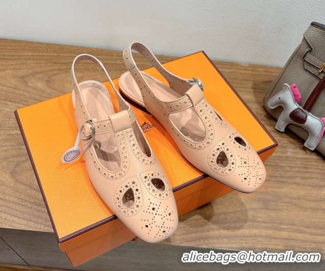 Durable Hermes Kim Flat Sandals in Openwork Calfskin Pale Pink H251178
