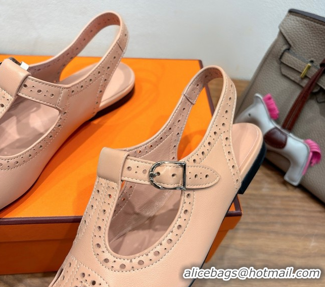Durable Hermes Kim Flat Sandals in Openwork Calfskin Pale Pink H251178
