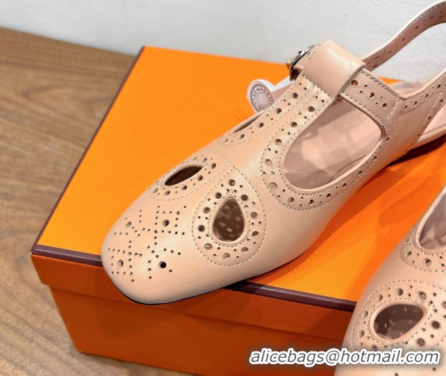 Durable Hermes Kim Flat Sandals in Openwork Calfskin Pale Pink H251178