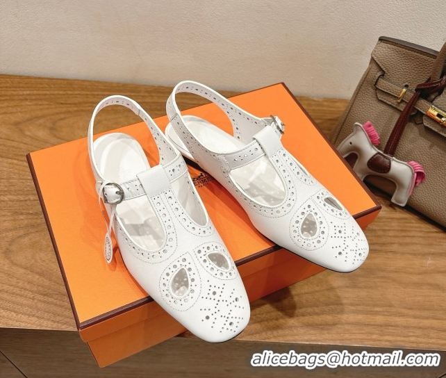 Hot Style Hermes Kim Flat Sandals in Openwork Calfskin White 2025 H251178