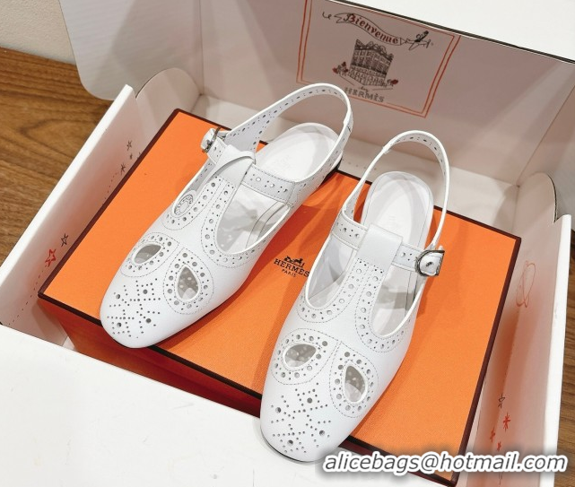Hot Style Hermes Kim Flat Sandals in Openwork Calfskin White 2025 H251178