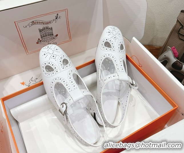 Hot Style Hermes Kim Flat Sandals in Openwork Calfskin White 2025 H251178