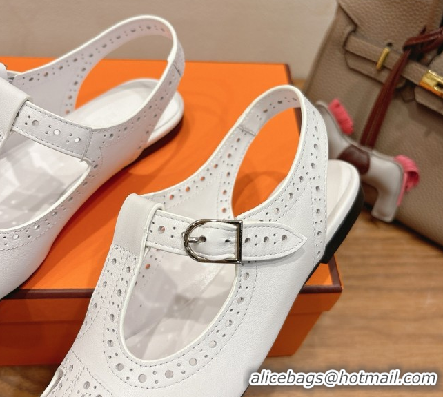 Hot Style Hermes Kim Flat Sandals in Openwork Calfskin White 2025 H251178