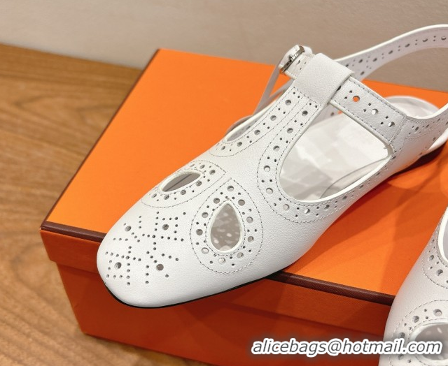 Hot Style Hermes Kim Flat Sandals in Openwork Calfskin White 2025 H251178