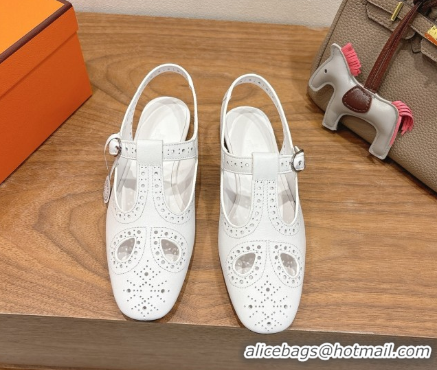 Hot Style Hermes Kim Flat Sandals in Openwork Calfskin White 2025 H251178