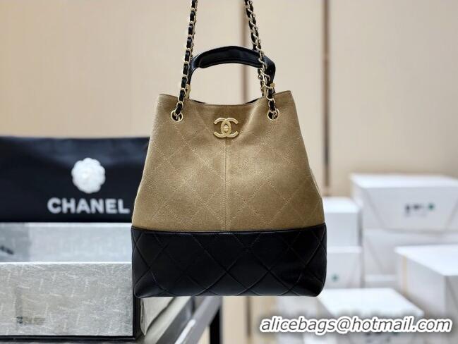 Trendy Design Chanel Suede Calfskin & Shiny Lambskin Shopping Bag AS5636 Black/Brown 2025 Top Quality