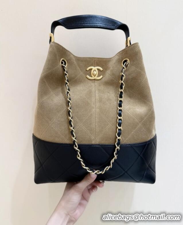 Trendy Design Chanel Suede Calfskin & Shiny Lambskin Shopping Bag AS5636 Black/Brown 2025 Top Quality