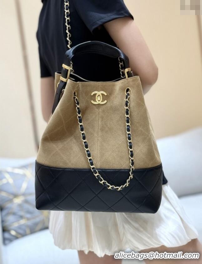 Trendy Design Chanel Suede Calfskin & Shiny Lambskin Shopping Bag AS5636 Black/Brown 2025 Top Quality