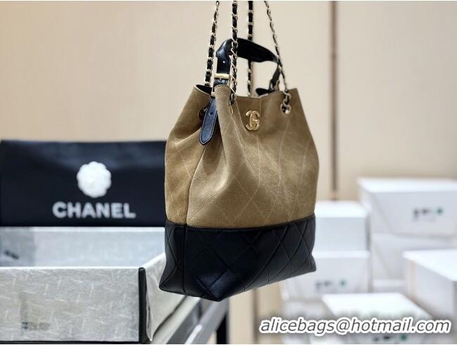 Trendy Design Chanel Suede Calfskin & Shiny Lambskin Shopping Bag AS5636 Black/Brown 2025 Top Quality