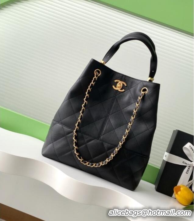 Luxury Discount Chanel Calfskin Shopping Bag AS5636 Black 2025