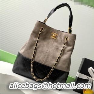 Best Price Chanel Suede Calfskin & Lambskin Shopping Bag AS5636 Black/Grey 2025