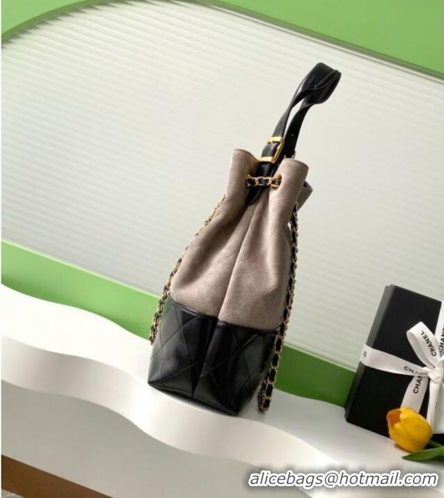 Best Price Chanel Suede Calfskin & Lambskin Shopping Bag AS5636 Black/Grey 2025