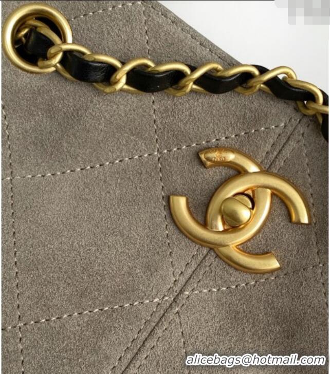 Best Price Chanel Suede Calfskin & Lambskin Shopping Bag AS5636 Black/Grey 2025