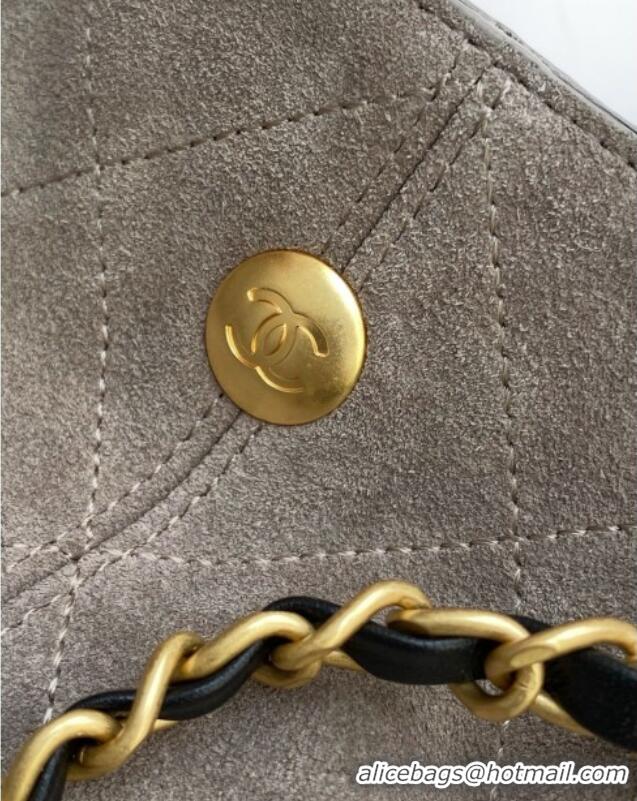 Best Price Chanel Suede Calfskin & Lambskin Shopping Bag AS5636 Black/Grey 2025