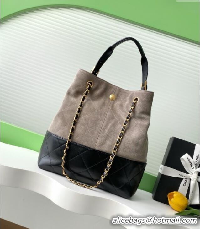 Best Price Chanel Suede Calfskin & Lambskin Shopping Bag AS5636 Black/Grey 2025