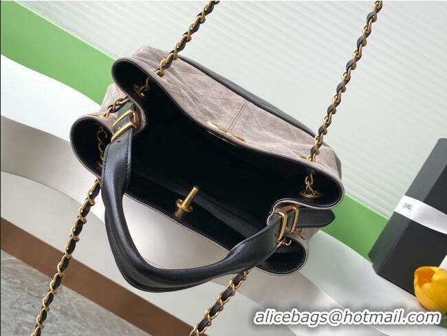 Best Price Chanel Suede Calfskin & Lambskin Shopping Bag AS5636 Black/Grey 2025