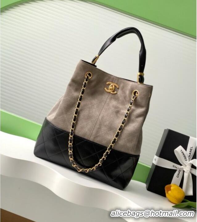 Best Price Chanel Suede Calfskin & Lambskin Shopping Bag AS5636 Black/Grey 2025