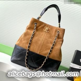 Low Cost Chanel Suede Calfskin & Lambskin Shopping Bag AS5636 Black/Brown 2025