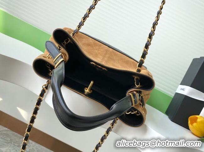 Low Cost Chanel Suede Calfskin & Lambskin Shopping Bag AS5636 Black/Brown 2025