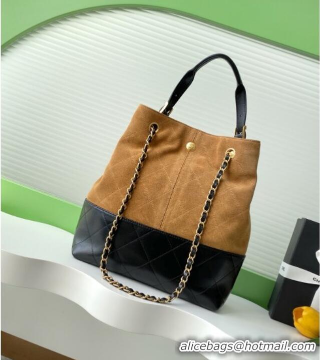 Low Cost Chanel Suede Calfskin & Lambskin Shopping Bag AS5636 Black/Brown 2025