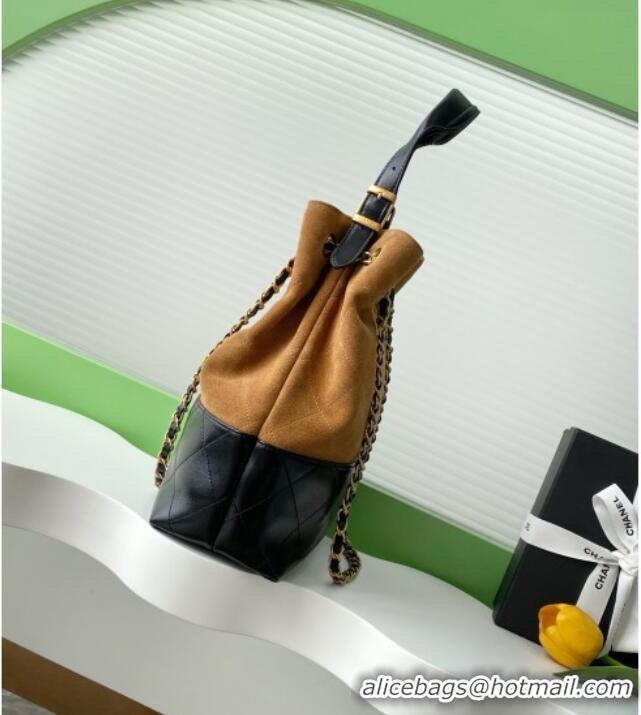 Low Cost Chanel Suede Calfskin & Lambskin Shopping Bag AS5636 Black/Brown 2025