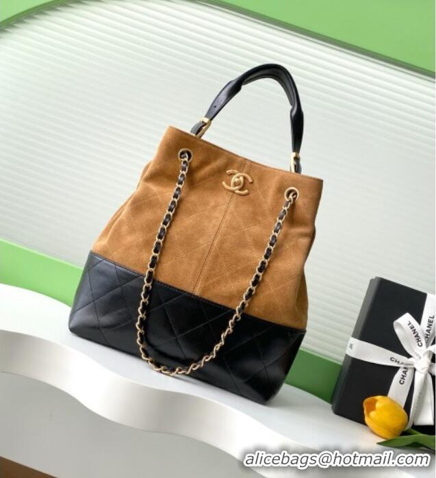 Low Cost Chanel Suede Calfskin & Lambskin Shopping Bag AS5636 Black/Brown 2025