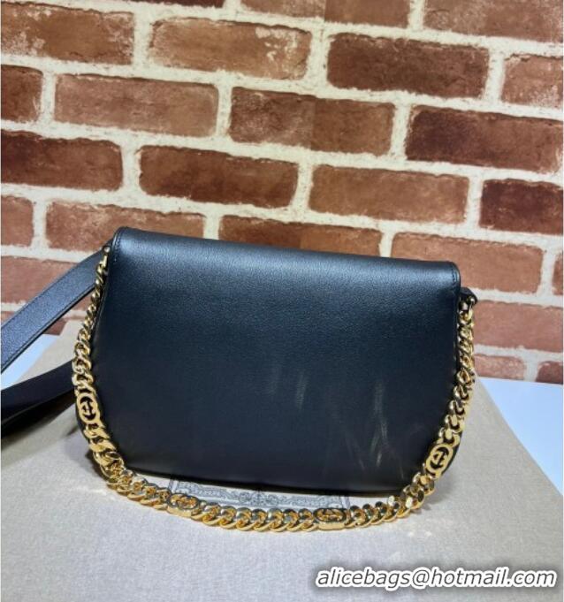Buy Discount Gucci Blondie Leather Shoulder Bag with Interlocking G 699268 Black 2024